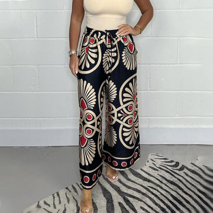 Floral Contrast Wide Palazzo Trousers