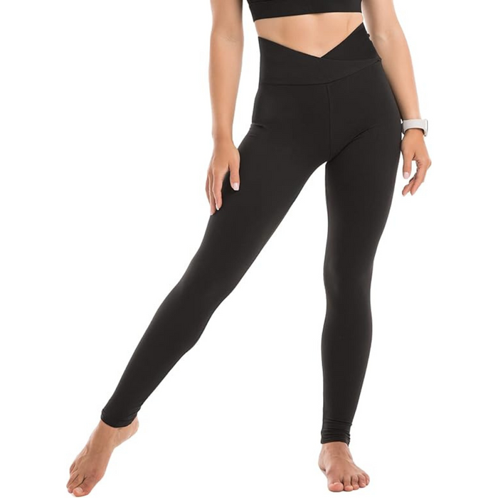 Full Length Yoga Pants With Crossover For Stretch And Comfort