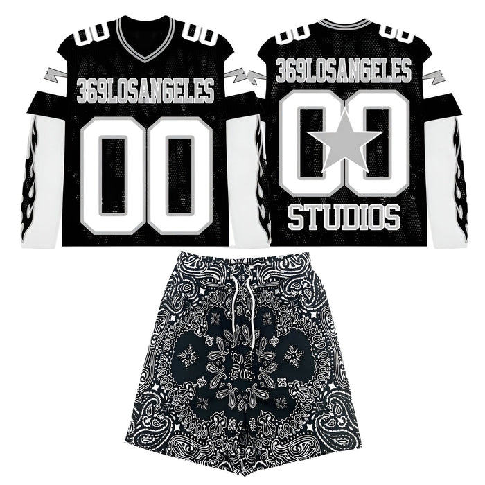 Los Angeles Flame Print Jersey And Shorts Set