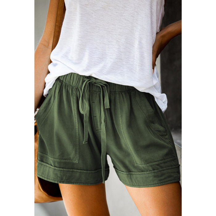 Solid High Waisted Strappy Loose Wide Summer Shorts