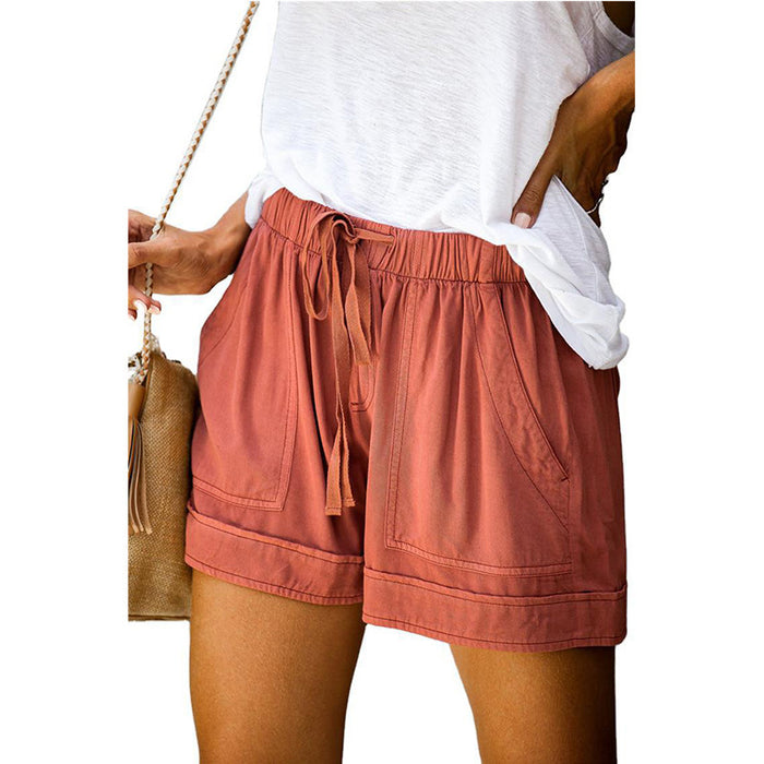 Solid High Waisted Strappy Loose Wide Summer Shorts