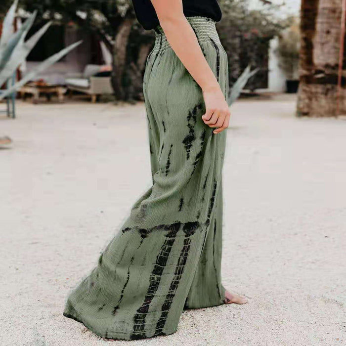 Fashionable Elastic-Waisted Pocket Wide Leg Pants