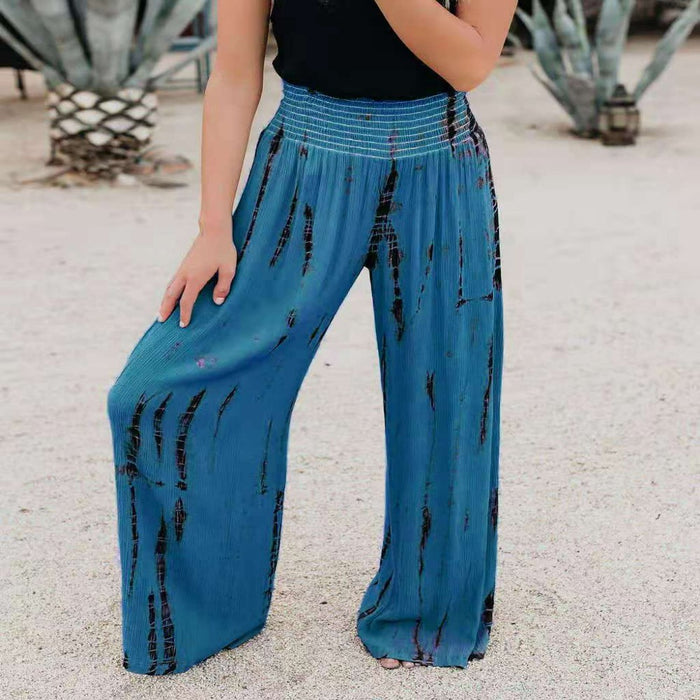 Fashionable Elastic-Waisted Pocket Wide Leg Pants