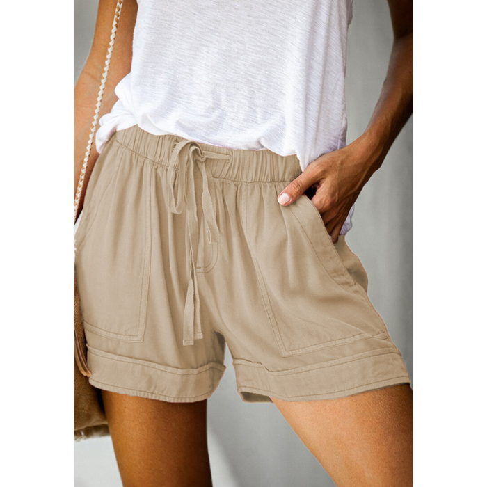 Solid High Waisted Strappy Loose Wide Summer Shorts