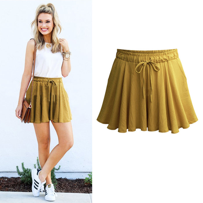 High Waist Drawstring Elastic Shorts