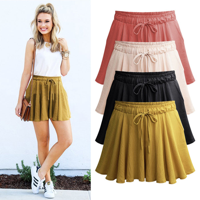 High Waist Drawstring Elastic Shorts