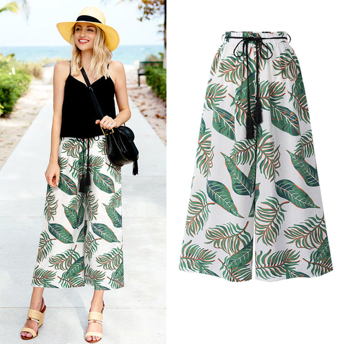 Loose Printed Casual Pants Cropped